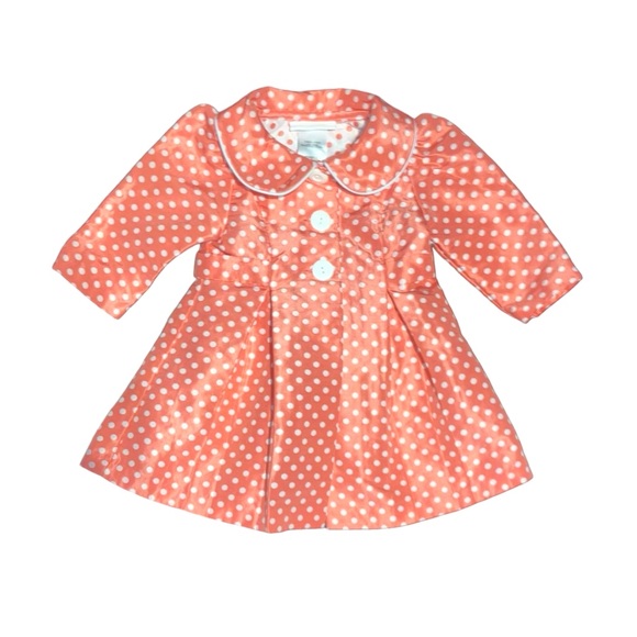 *5 for $25!* Coat Bonnie Baby Coral Pink White Polka Dot Sateen 12M BoW - Picture 4 of 6